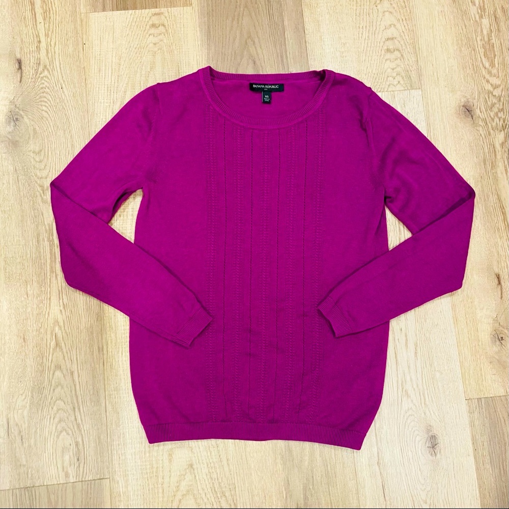 Banana Republic Magenta Sweater with Subtle Embroidery